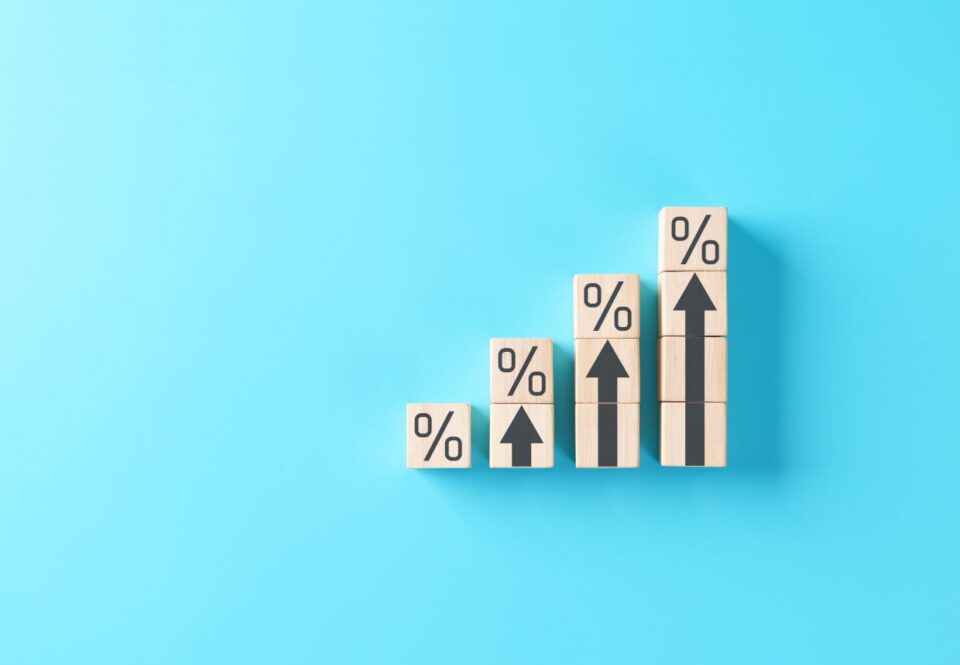 Building blocks with percentages increasing.